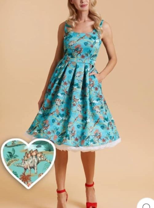 Robe turquoise avec imprimé dinosaures